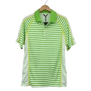 NEW Zero Restriction Leaderboard Stripe Polo Shirt Grasshopper/White Size Small